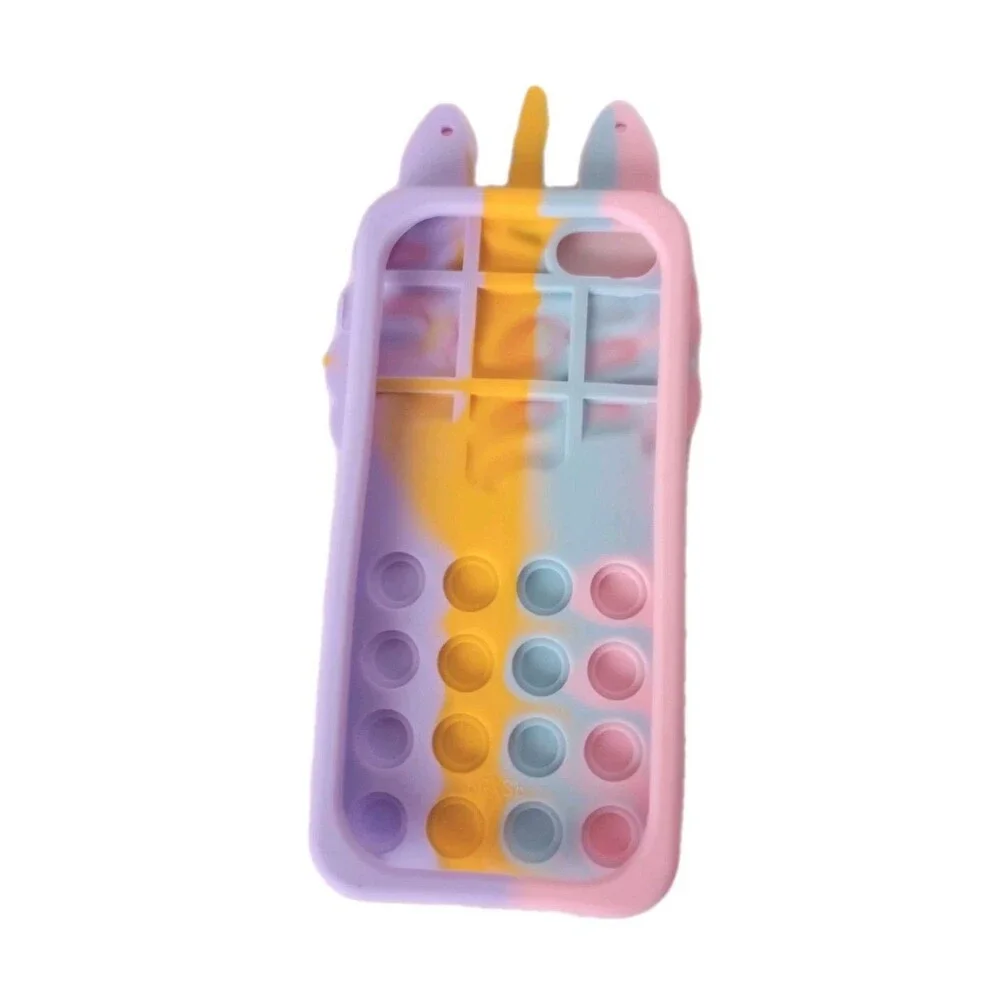 NWOT iPhone 5/5s/SE Pop It Rainbow Unicorn Silicone Phone Case w/AdjLanyard